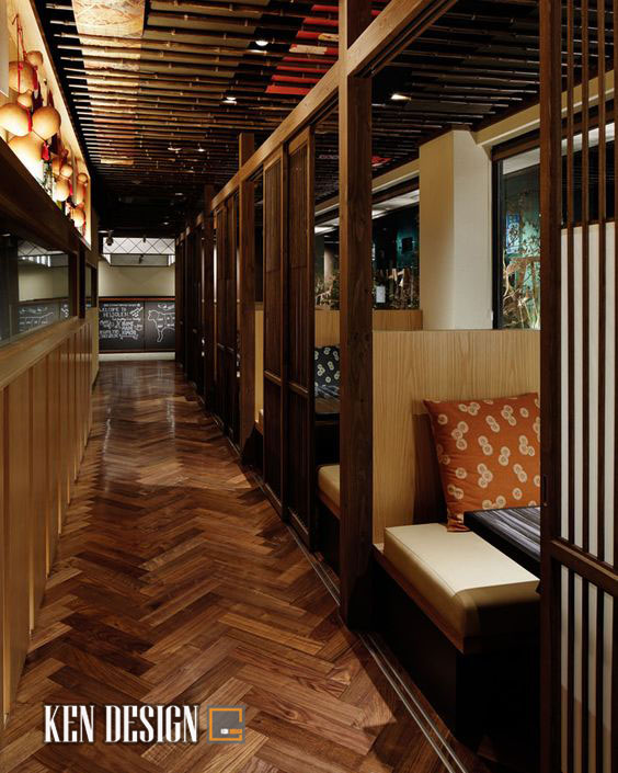 Kiến trúc nhà hàng Nhật lấy cảm hứng chủ đạo từ gỗ