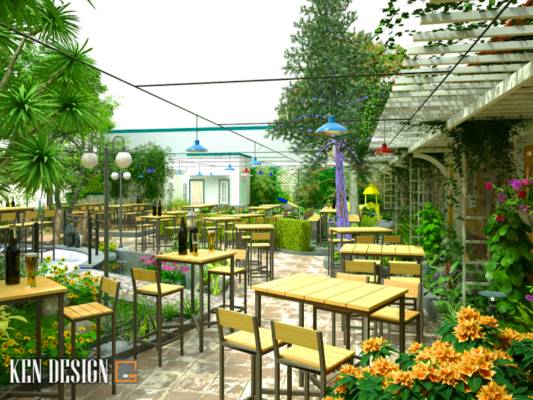 Thiết kế nhà hàng sân vườn: Không gian xanh mát và hoa tươi mùa xuân, những cái cầu nhỏ đầy thơ mộng và nhà hàng thiết kế sân vườn phong cách châu Âu sẽ mang đến cho quý khách một trải nghiệm ẩm thực độc đáo và đầy lãng mạn.