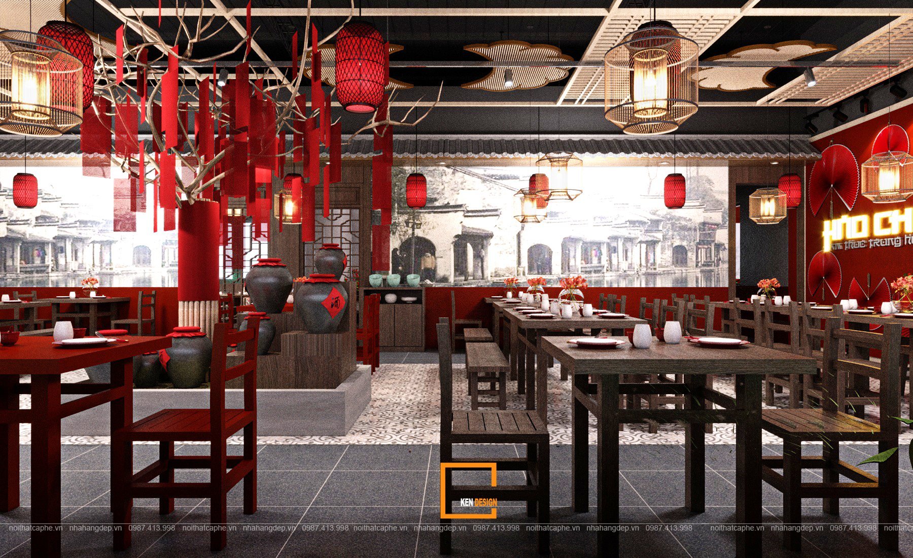 thiet ke nha hang hao chu 10 - Chiêm ngưỡng mẫu nhà hàng Trung Hoa của KenDesign tại Tuyên Quang