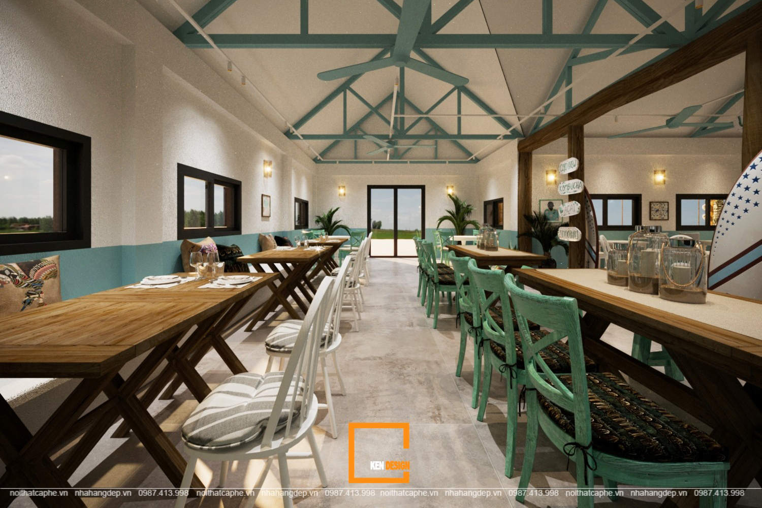 thiết kế quán cafe phong cách Địa Trung Hải