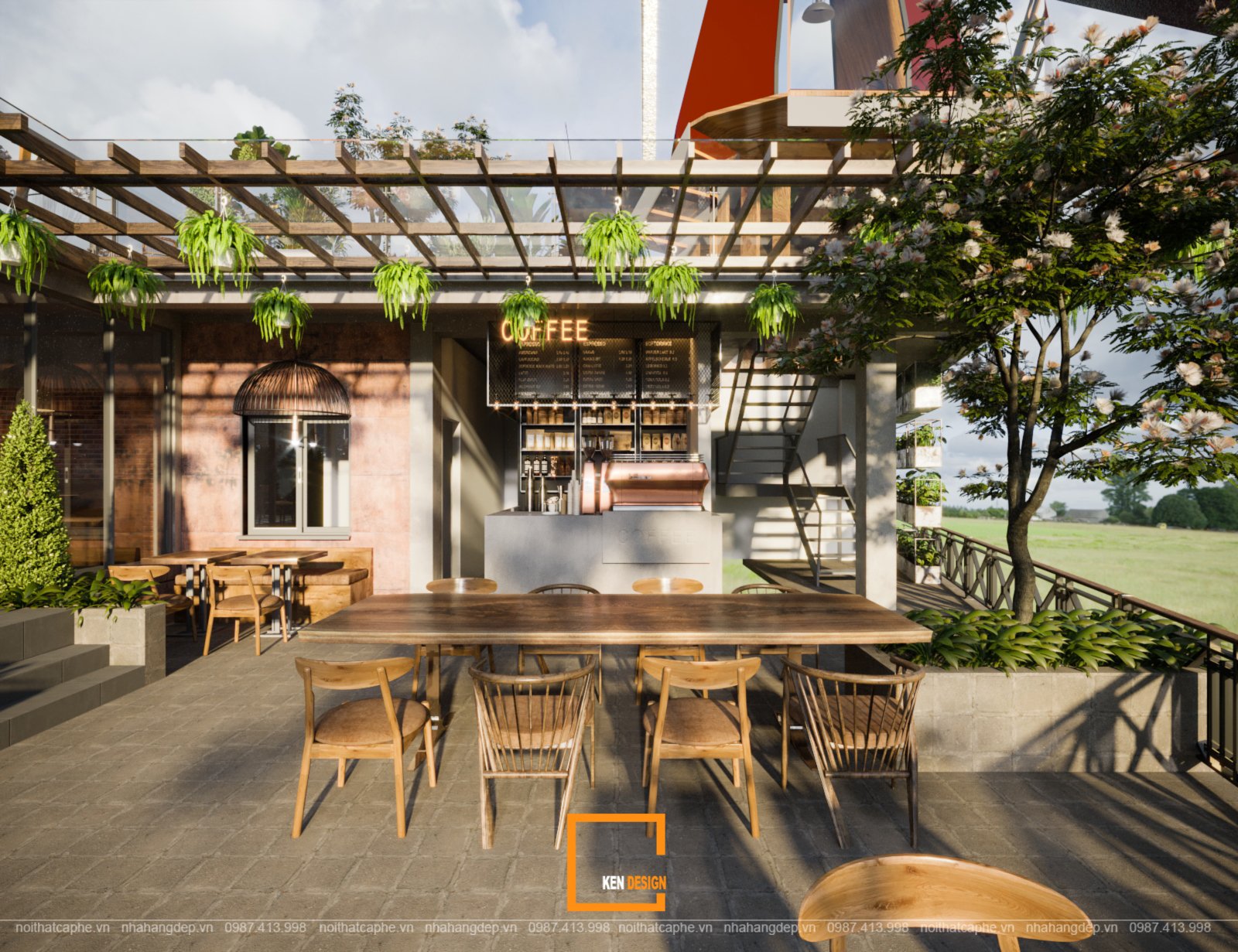 mẫu quán cafe không gian xanh